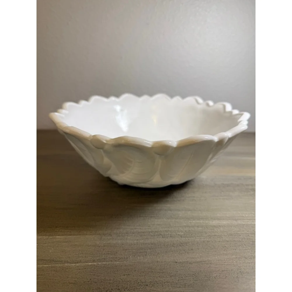 vintage Indiana Glass Wild Rose milk glass footed bowl Cottagecore